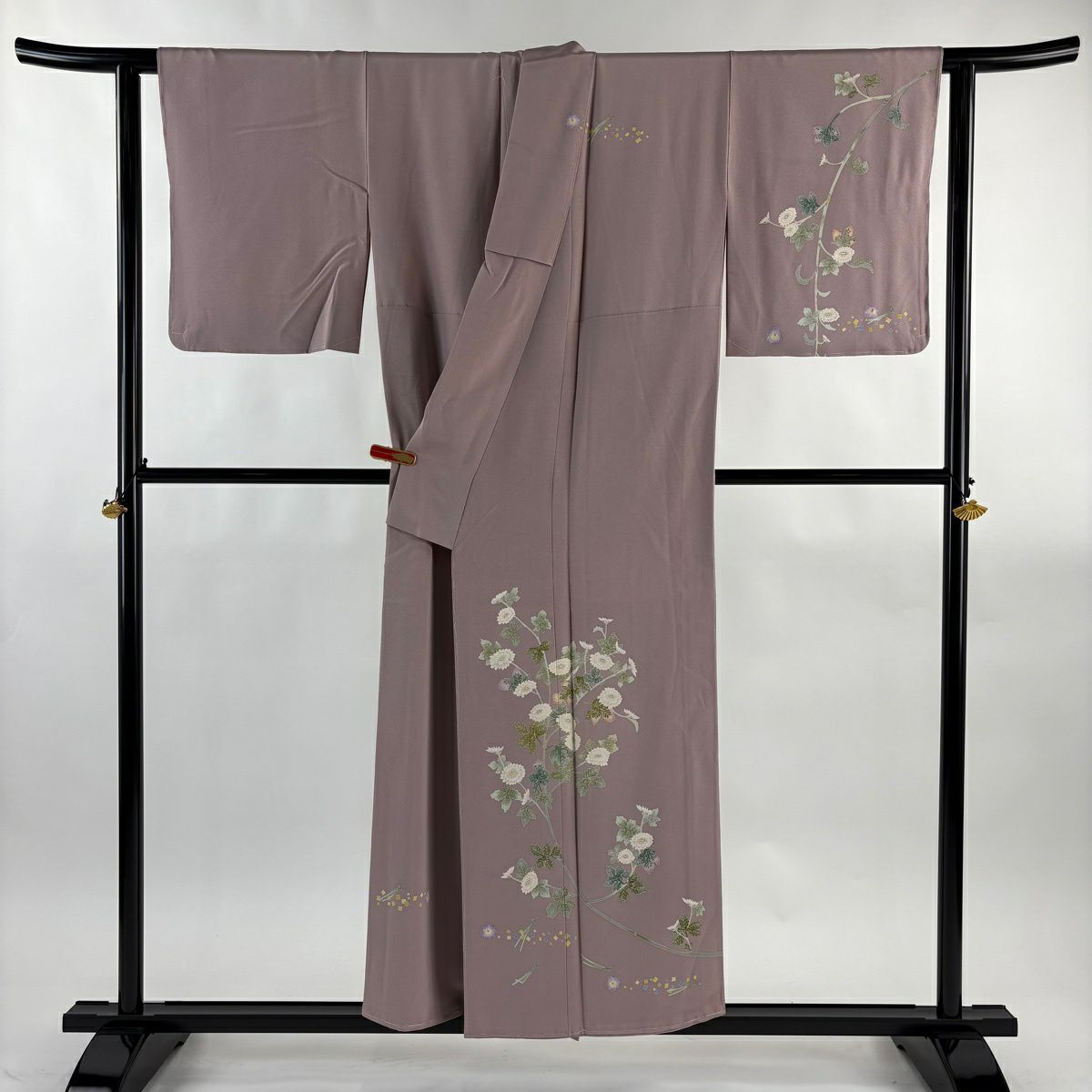 訪問服 身長151.5cm 袖長62.5cm S 雙層 加賀友禪 木村真佐子 落款あり 證書あり 菊花 松樹葉 漸層 薄紫 純蠶絲 逸品級