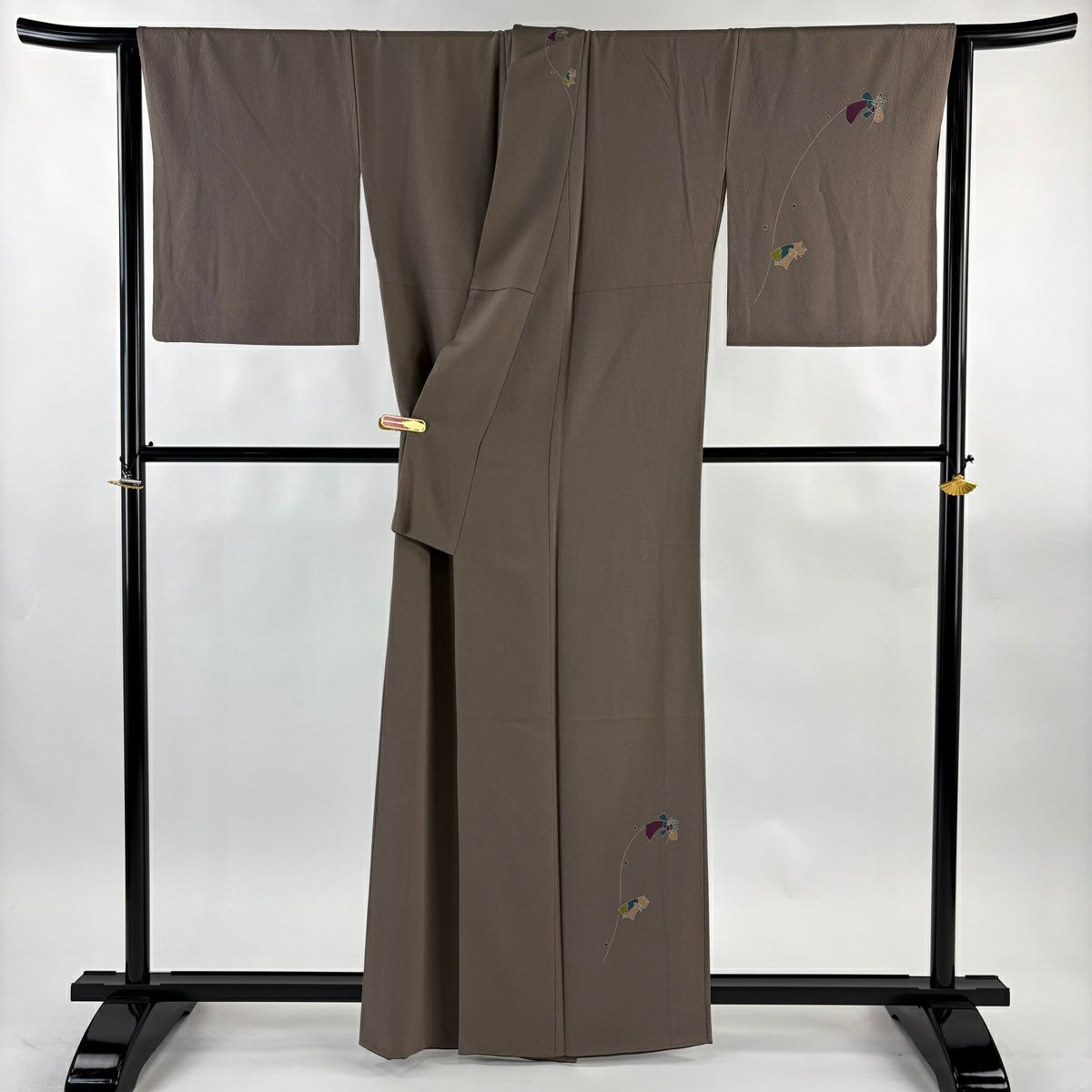 【美品】 付下 身長161cm 袖長66cm M 雙層 辻村ジュサブロー 落款あり 蛇 猪 縮緬 灰茶 純蠶絲 逸品級