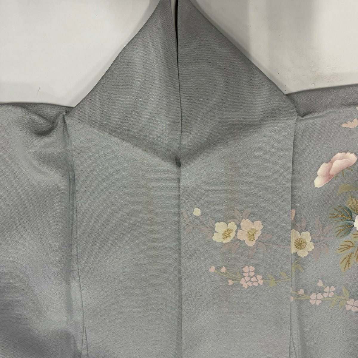 訪問服 身長165.5cm 袖長65.5cm M 雙層 草花紋紋 金銀彩 漸層 灰色 純蠶絲 優品級