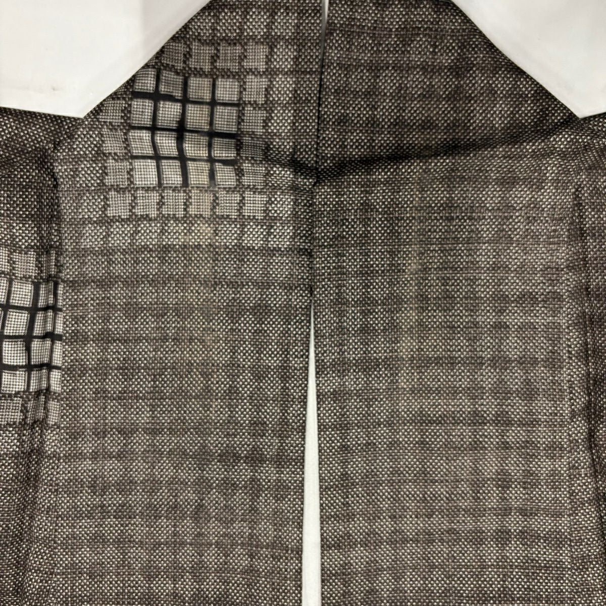 【美品】 紬織 身長158.5cm 袖長64cm M 雙層 幾何圖案 焦茶 純蠶絲 秀品級