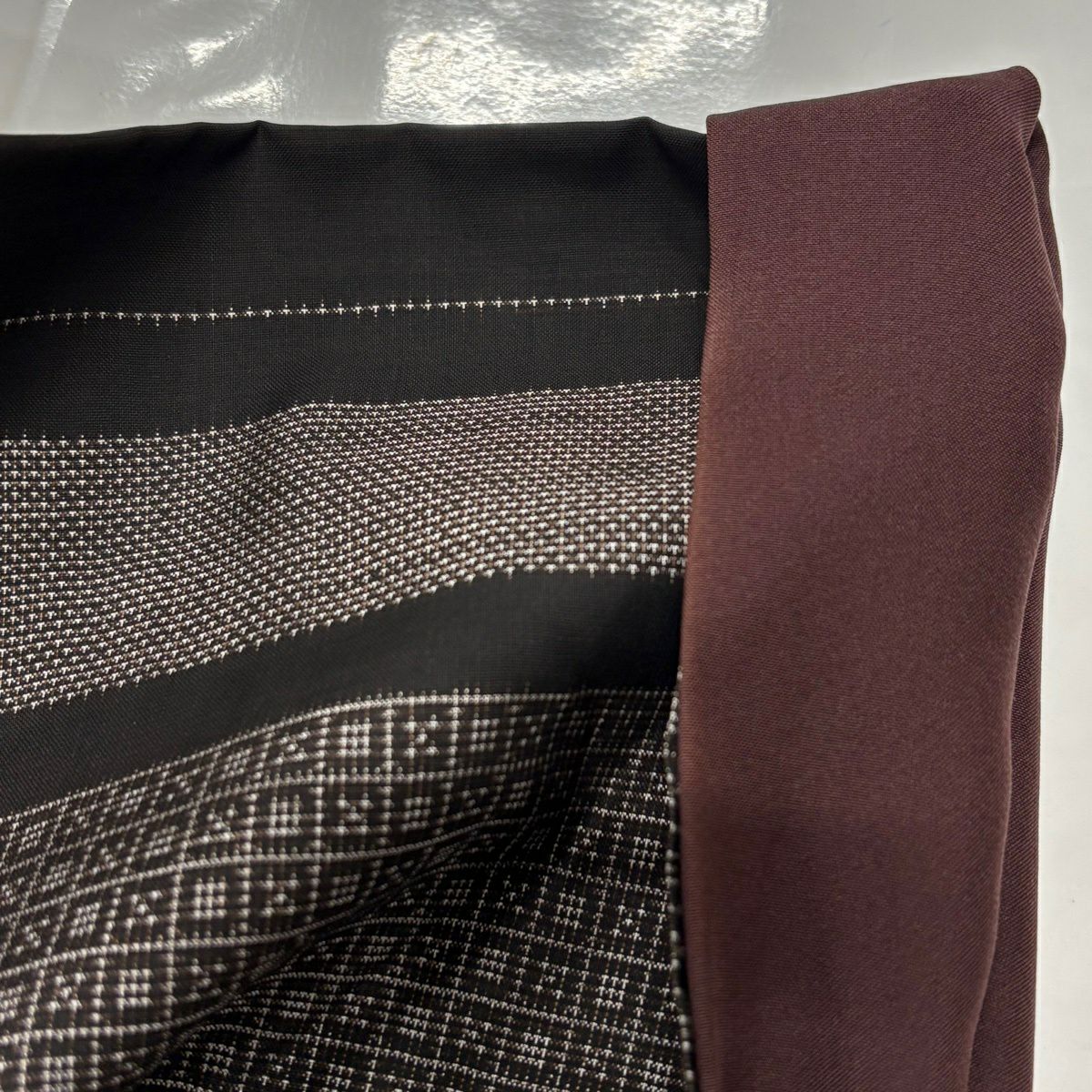 【美品】 紬織 身長160.5cm 袖長64.5cm M 雙層 段紋 格子 焦茶 純蠶絲 秀品級