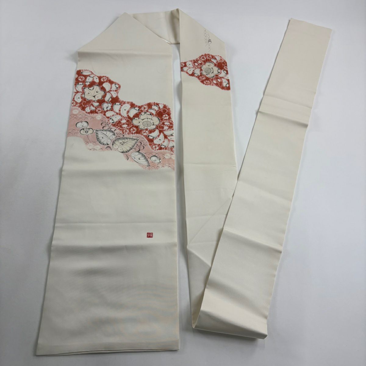 名古屋帶 逸品級 附有落款 辻花染圖案 絞染 漸層 奶油色 純蠶絲