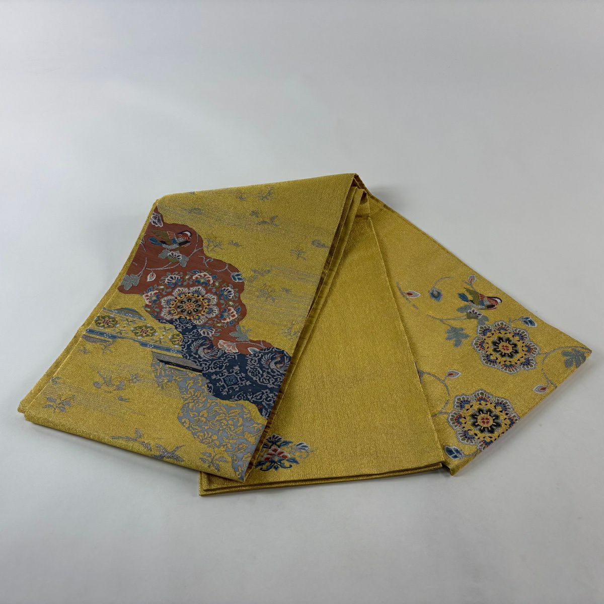 【美品】 袋帶 逸品級 花鳥 華紋 金銀彩 金 純蠶絲