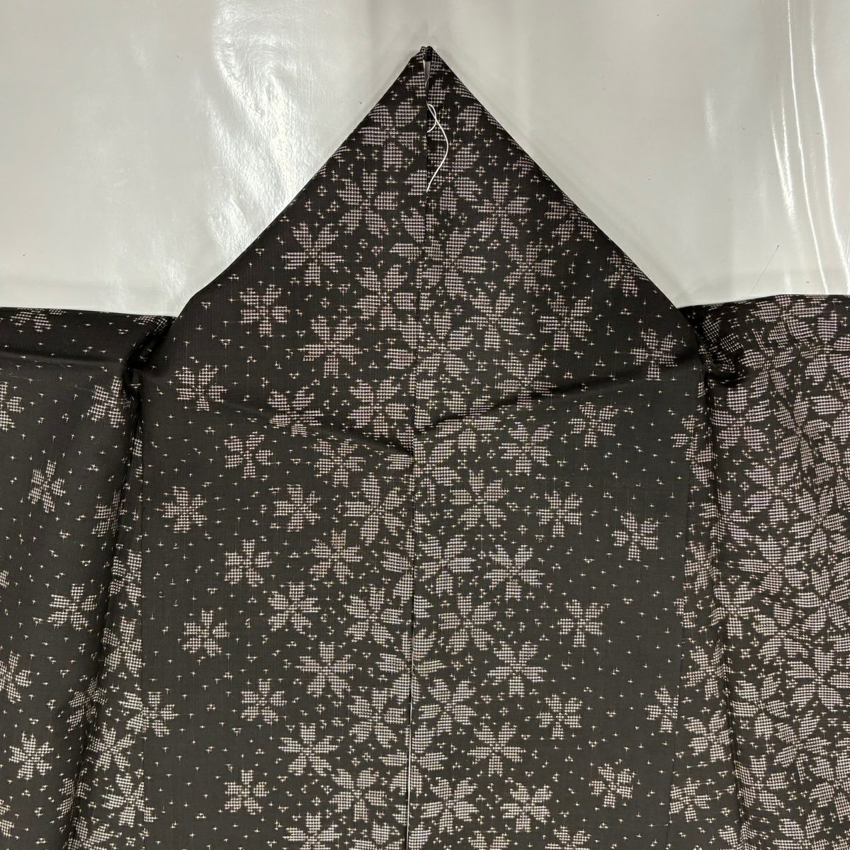 【美品】 紬織 身長156cm 袖長64.5cm M 雙層 櫻花 絣 焦茶 純蠶絲 優品級