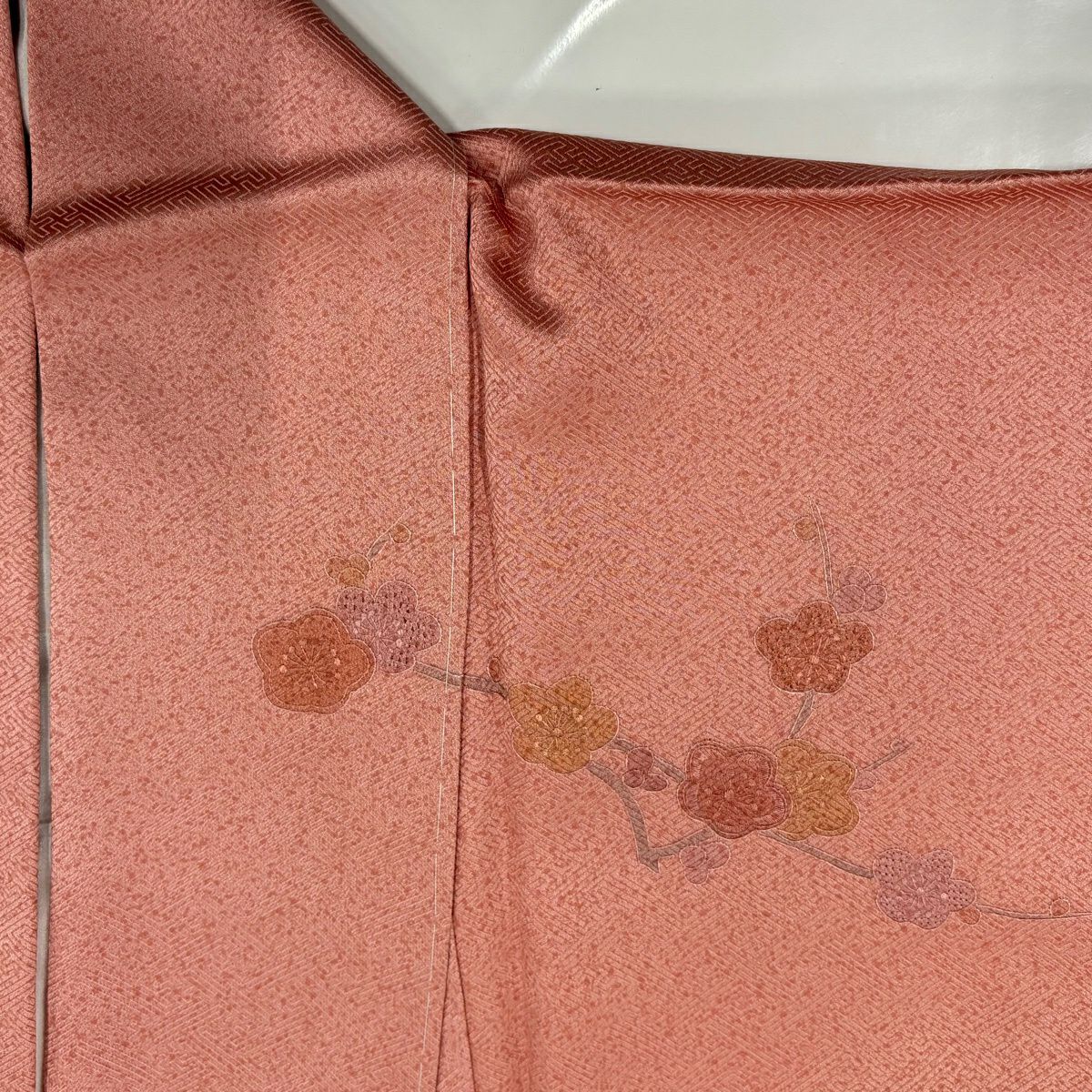 【美品】訪問服 身長162cm 袖長64cm M 雙層 檜扇子 草花紋紋 刺繡 漸層 粉紅 純蠶絲 秀品級