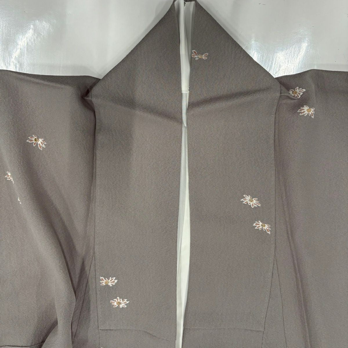 小紋 身長155.5cm 袖長64cm M 雙層 花紋 灰綠 純蠶絲 秀品級