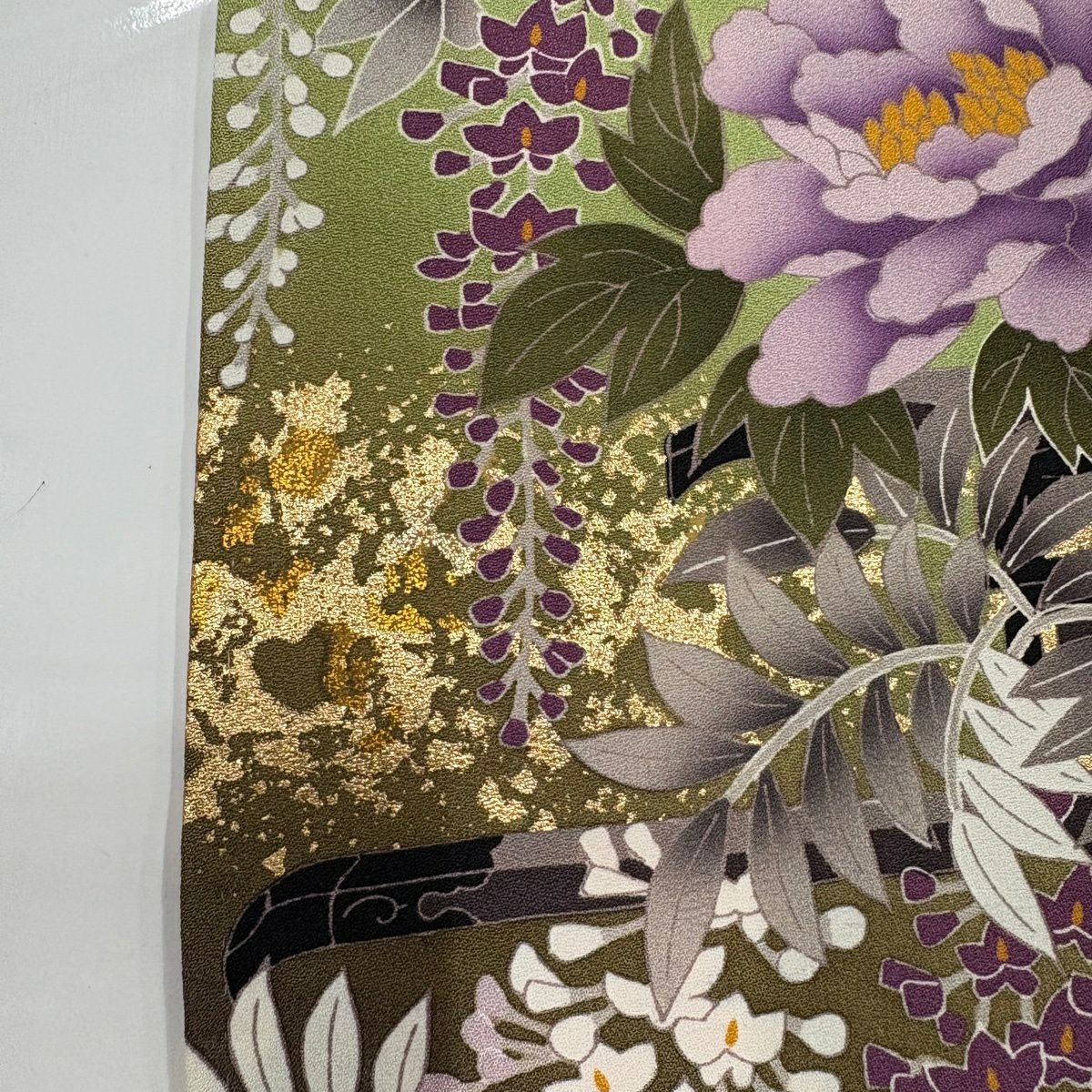 振袖禮服 身長165.5cm 袖長64cm M 雙層 花車 霞 金銀彩 芥末色 純蠶絲 名品級