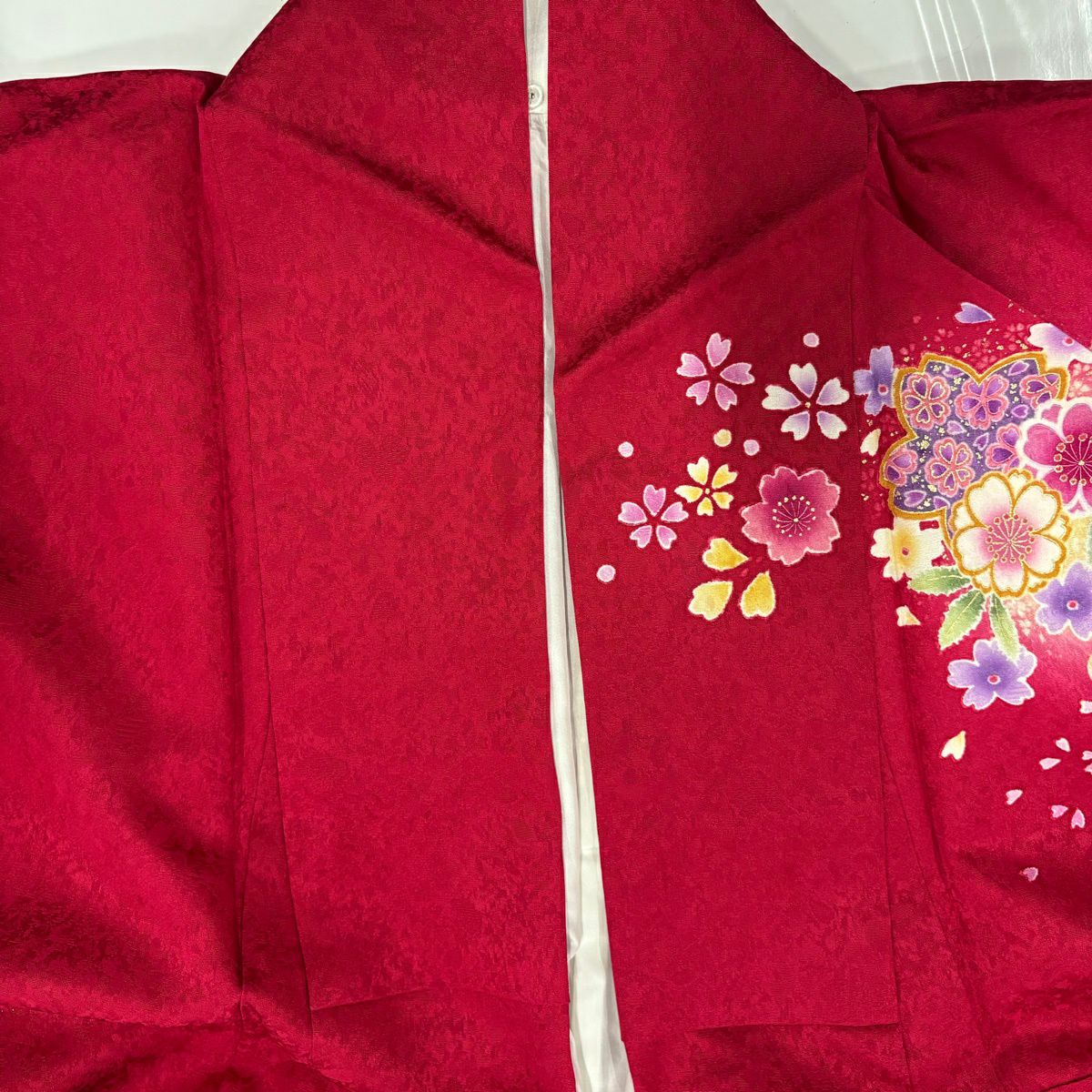 【美品】振袖禮服 身長168cm 袖長68cm L 雙層 櫻花 熨斗紋 金銀彩 漸層 深粉 純蠶絲 名品級
