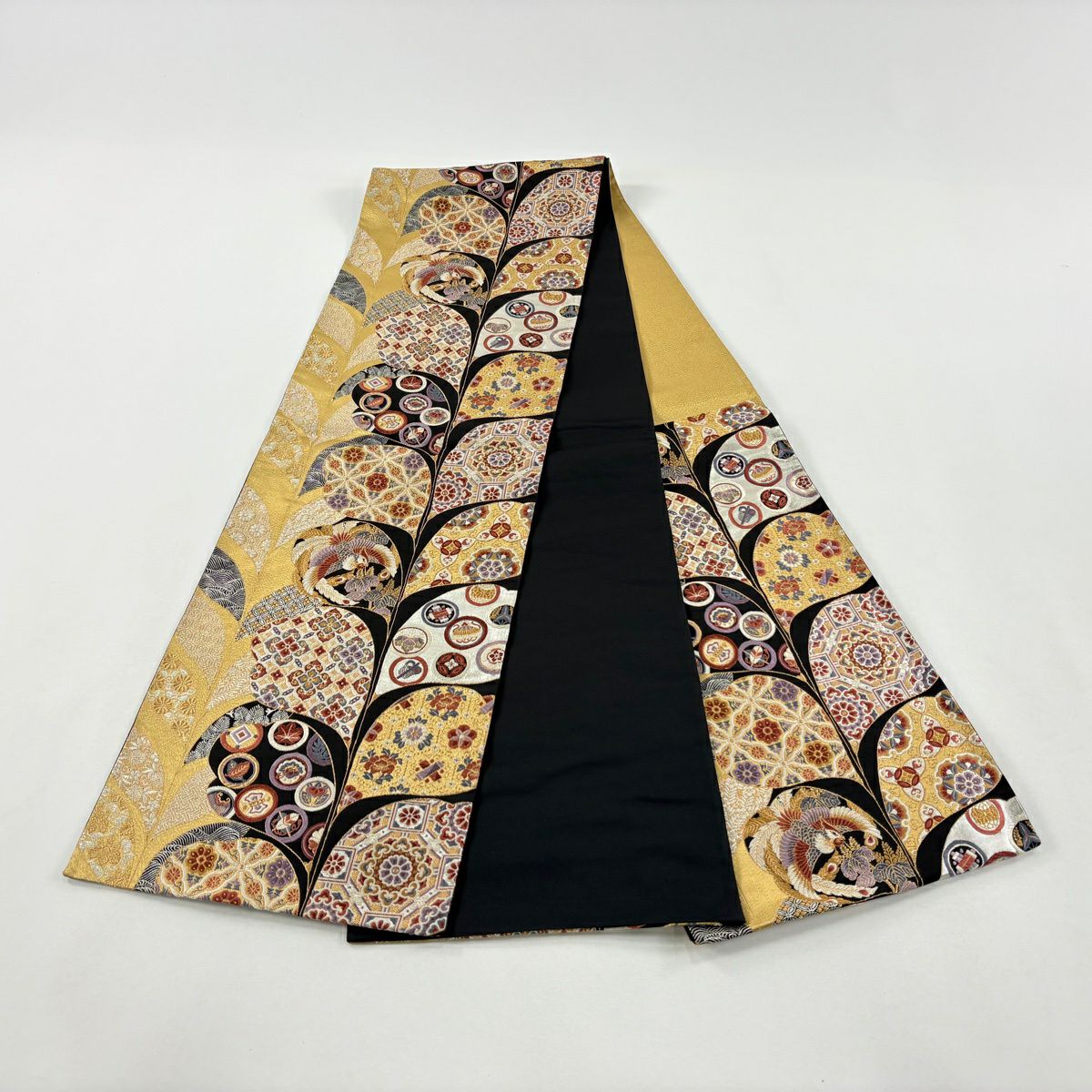 【美品】 袋帶 秀品級 華紋 花鳥 刺繡 金絲 金 六通 純蠶絲