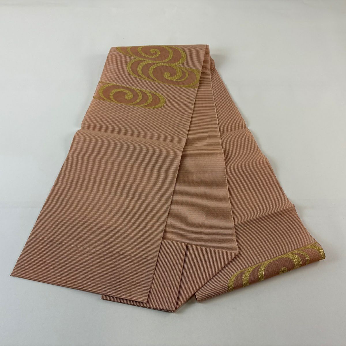 名古屋帶 秀品級 夏帶 松樹葉仕立 雙層仕立 絽 観世水 金金箔 粉紅 純蠶絲