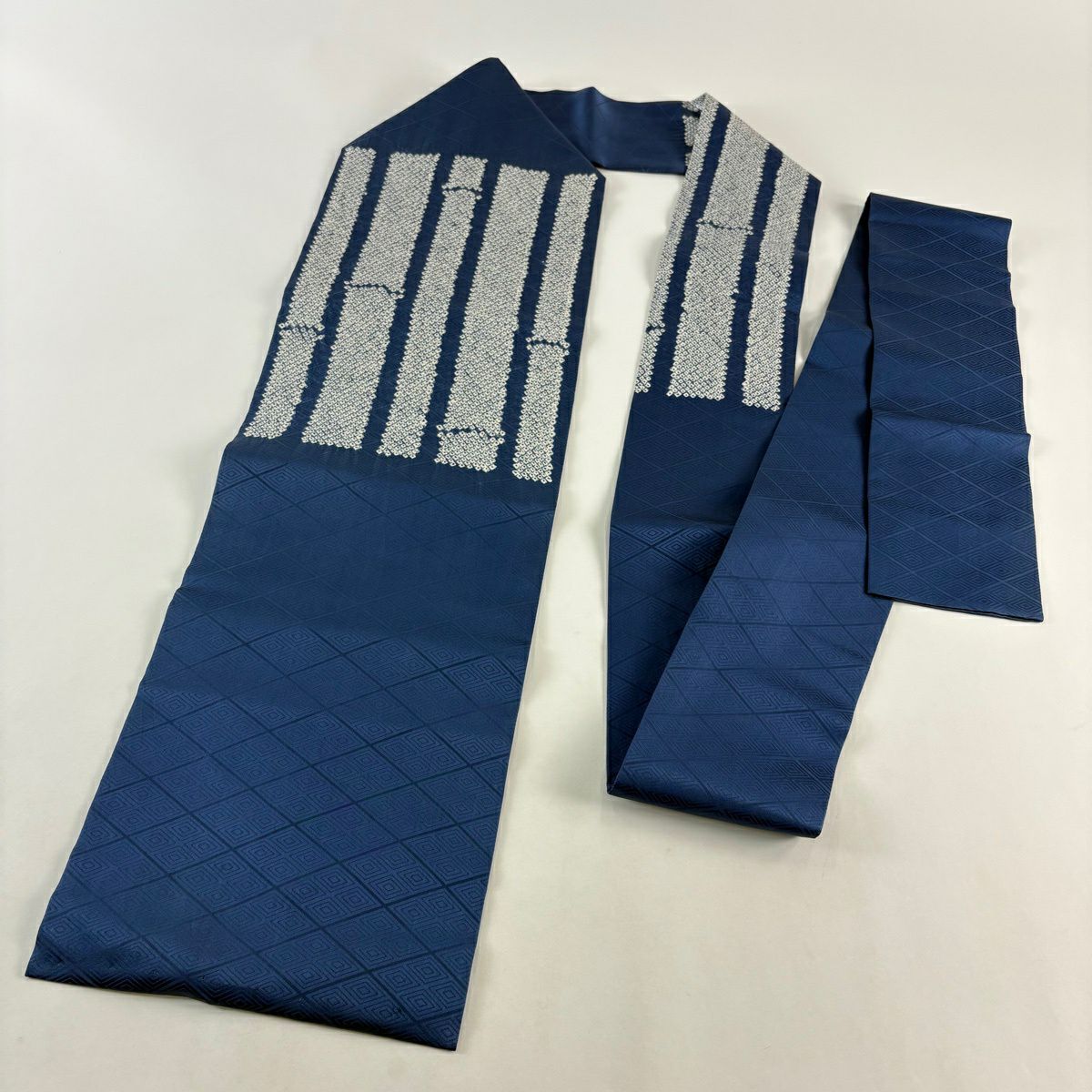 名古屋帶 秀品級 竹子 絞染 青灰色 純蠶絲
