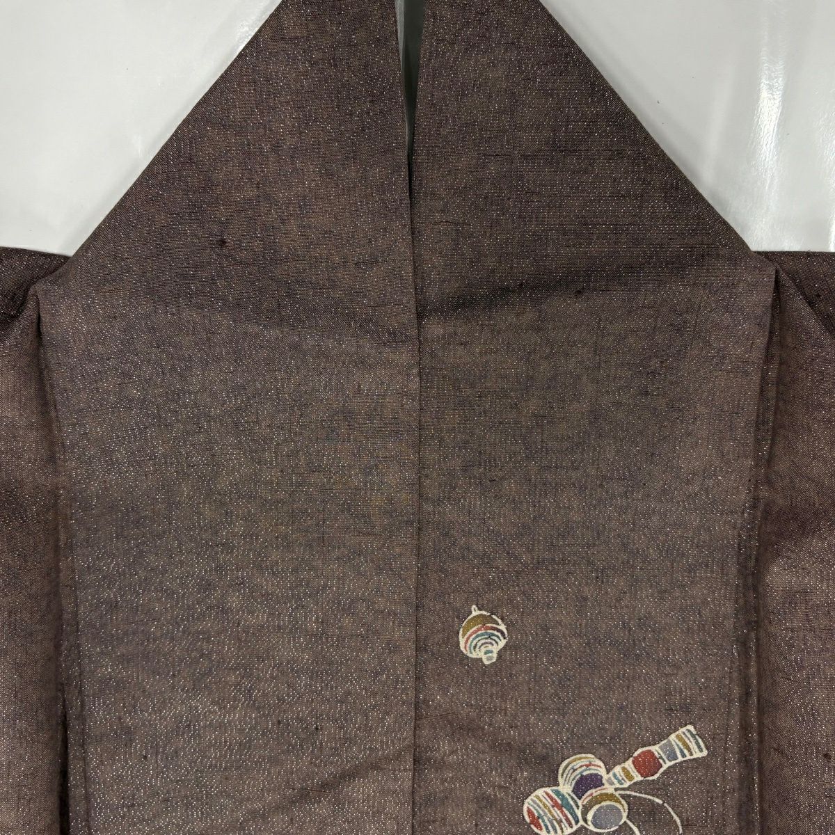 【美品】 小紋 身長158.5cm 袖長64cm M 雙層 紬織織 大和 けん玉 駒 銀通し 漸層 小豆 純蠶絲 優品級