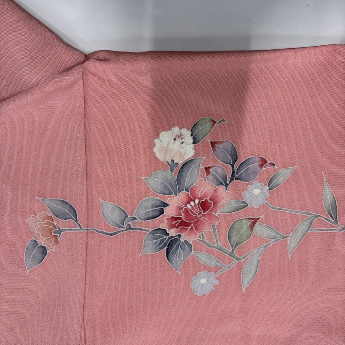 【美品】訪問服 身長164.5cm 袖長68cm L 雙層 落款あり 枝花 草花紋紋 染分 ぼかし 粉紅 純蠶絲 秀品級