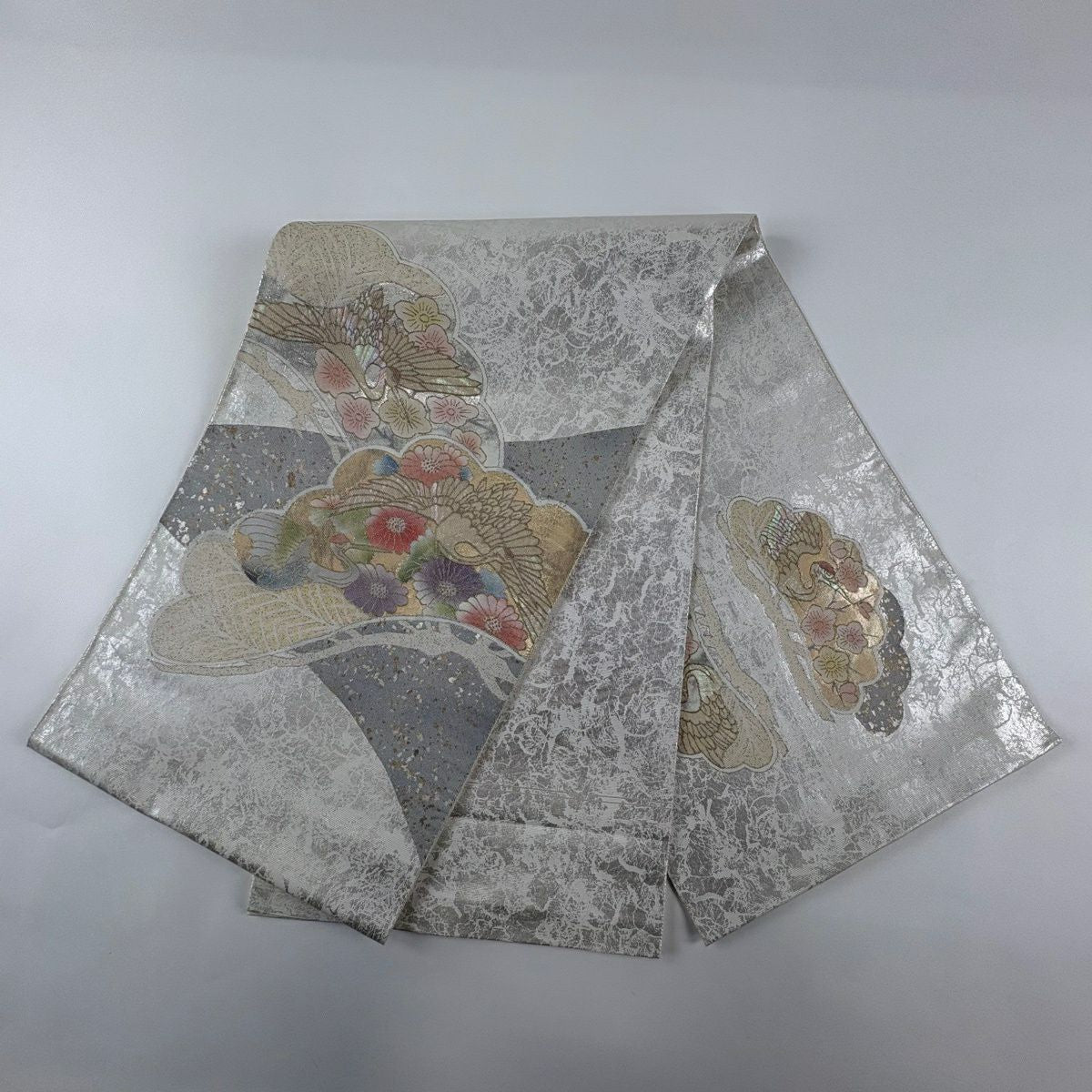 袋帶 優品級 仙鶴 松樹 金金箔 銀 お太鼓圖案 純蠶絲