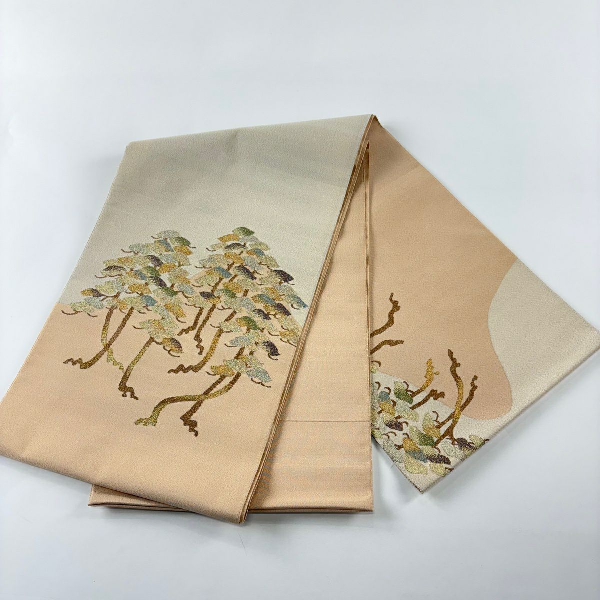 袋帶 秀品級 松樹 金絲 米色 大鼓圖案 純蠶絲