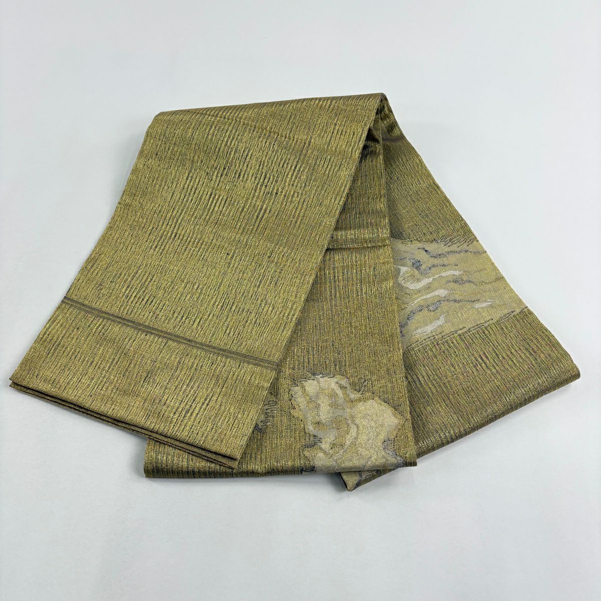 【美品】 袋帶 秀品級 關西仕立 雲霞 幾何圖案 金銀線 金色 大鼓圖案 純蠶絲