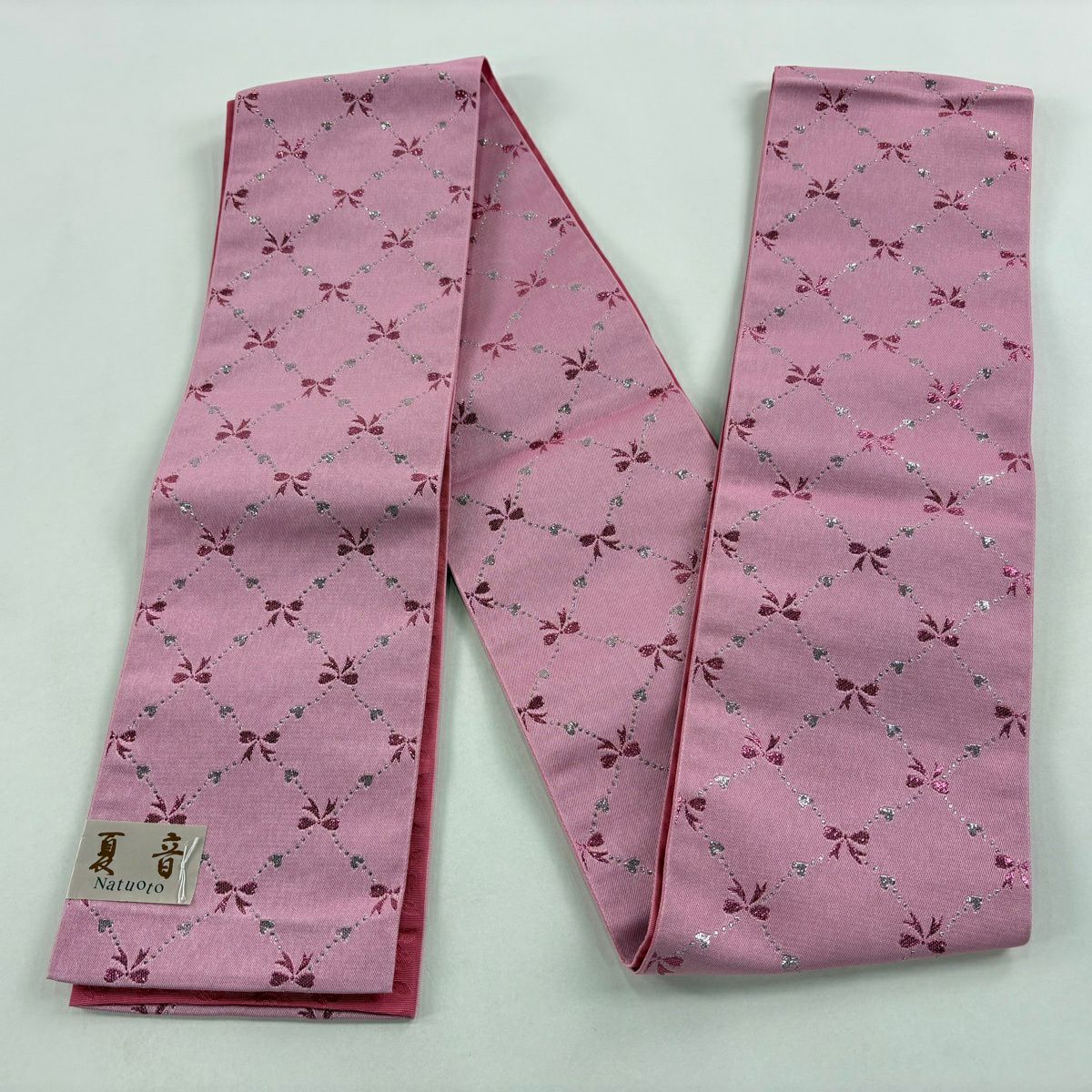 【美品】半幅帶 優品級 夏音 蝴蝶結 金金箔 粉紅 化纖