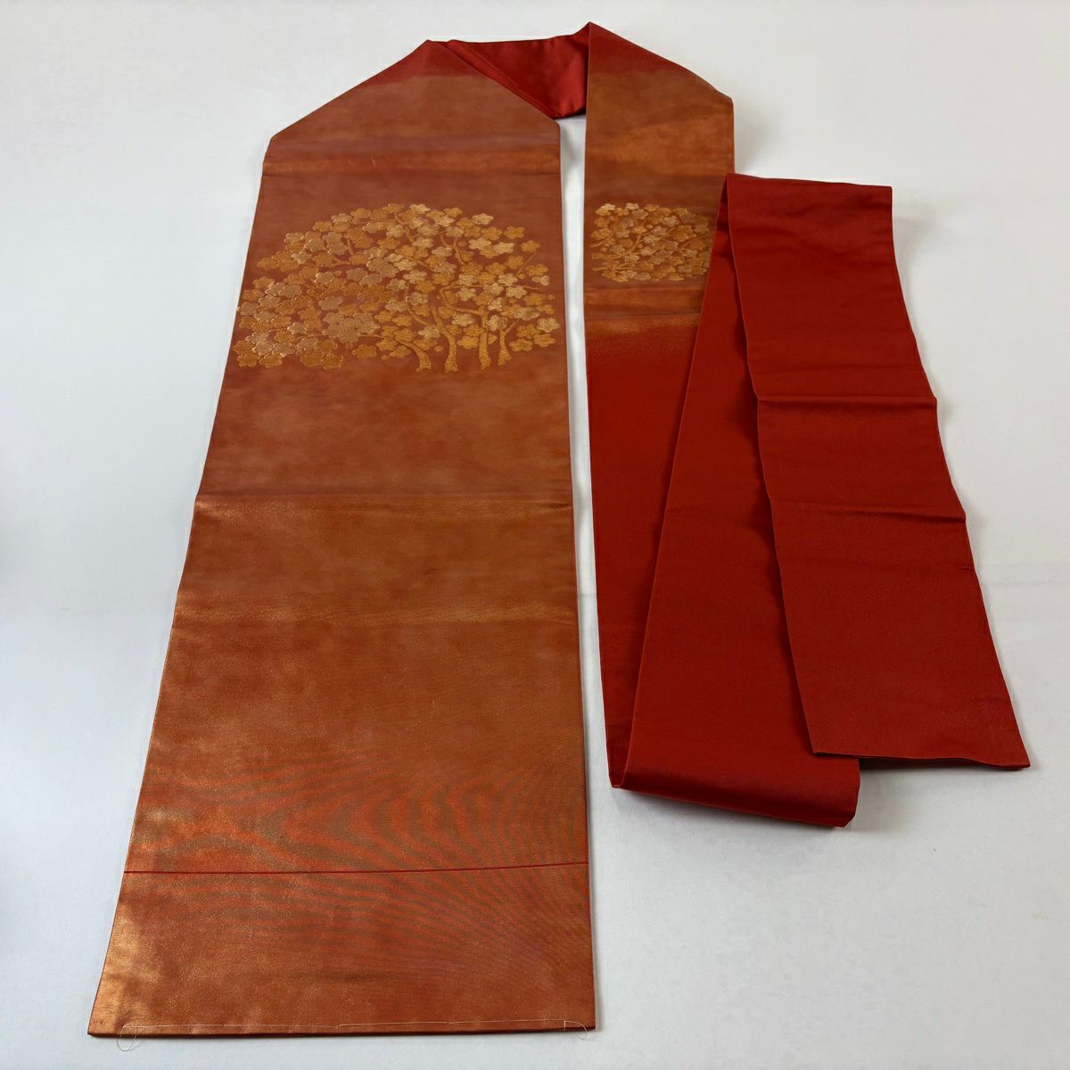 【美品】 名古屋帶 優品級 枝梅花 金絲 金金箔 紅茶 純蠶絲