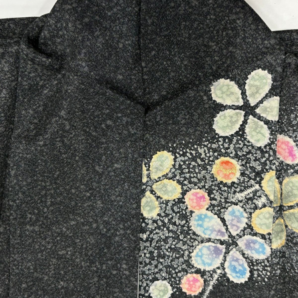 【美品】振袖禮服 身長162cm 袖長66cm M 雙層 草花紋紋 金銀彩 墨 純蠶絲 秀品級