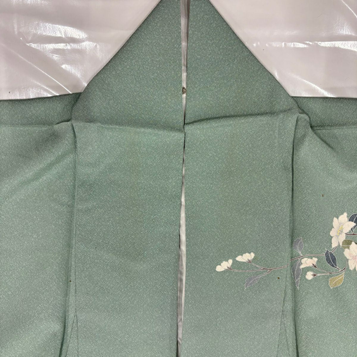 訪問服 身長151cm 袖長62cm S 雙層 落款あり 枝花 萩 漸層 薄綠 純蠶絲 秀品級