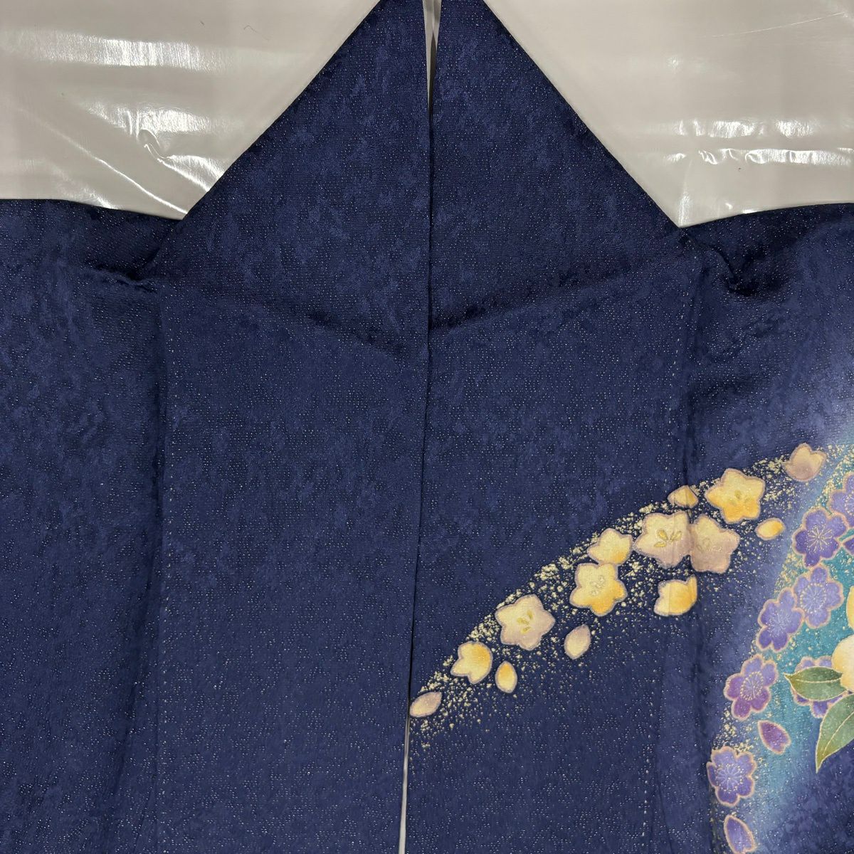 【美品】訪問服 身長157.5cm 袖長64cm M 雙層 櫻花 波紋 金銀彩 藍紫 純蠶絲 優品級