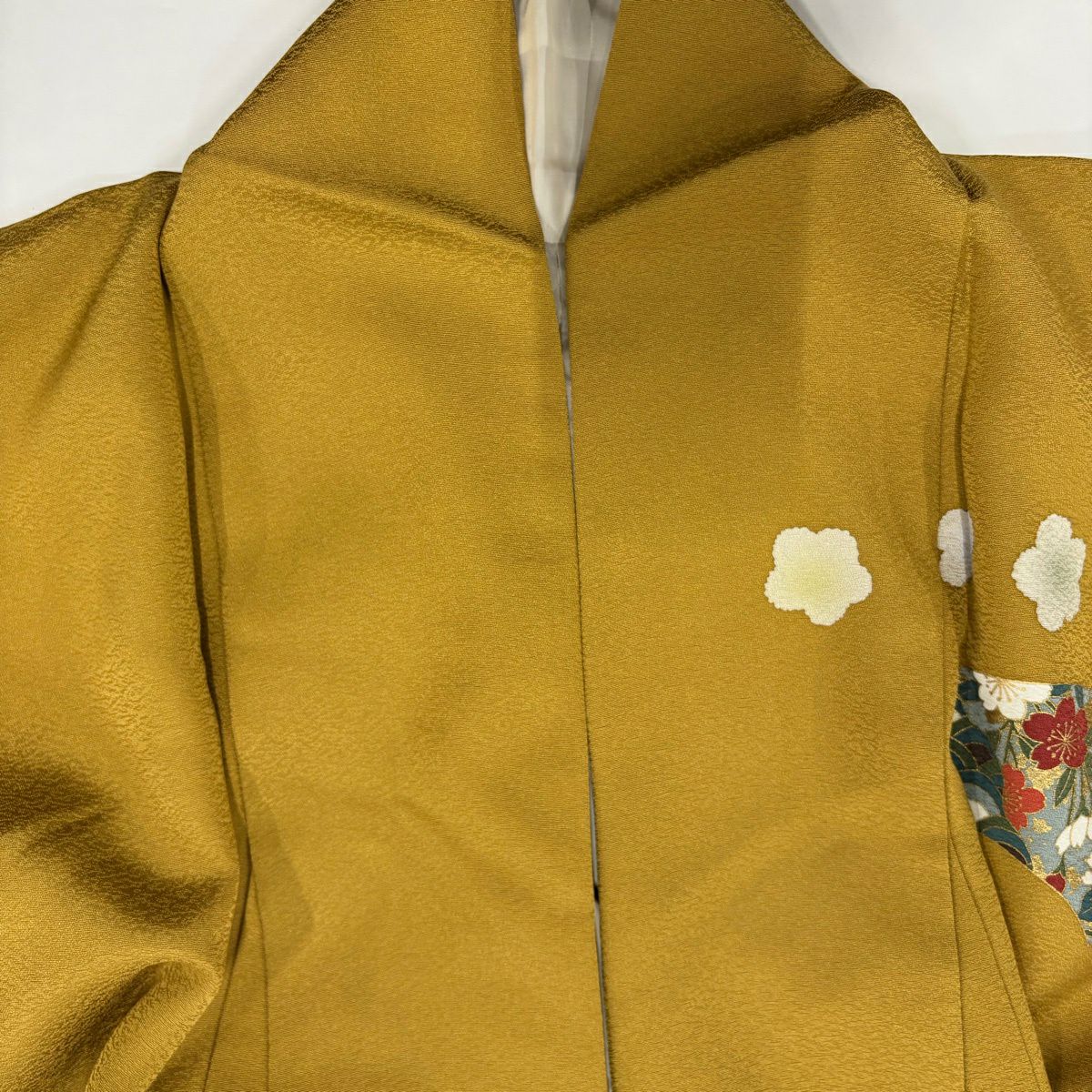 振袖禮服 身長172cm 袖長66cm M 雙層 扇子面 草花紋紋 金絲 金銀彩 黃土 茶 純蠶絲 秀品級