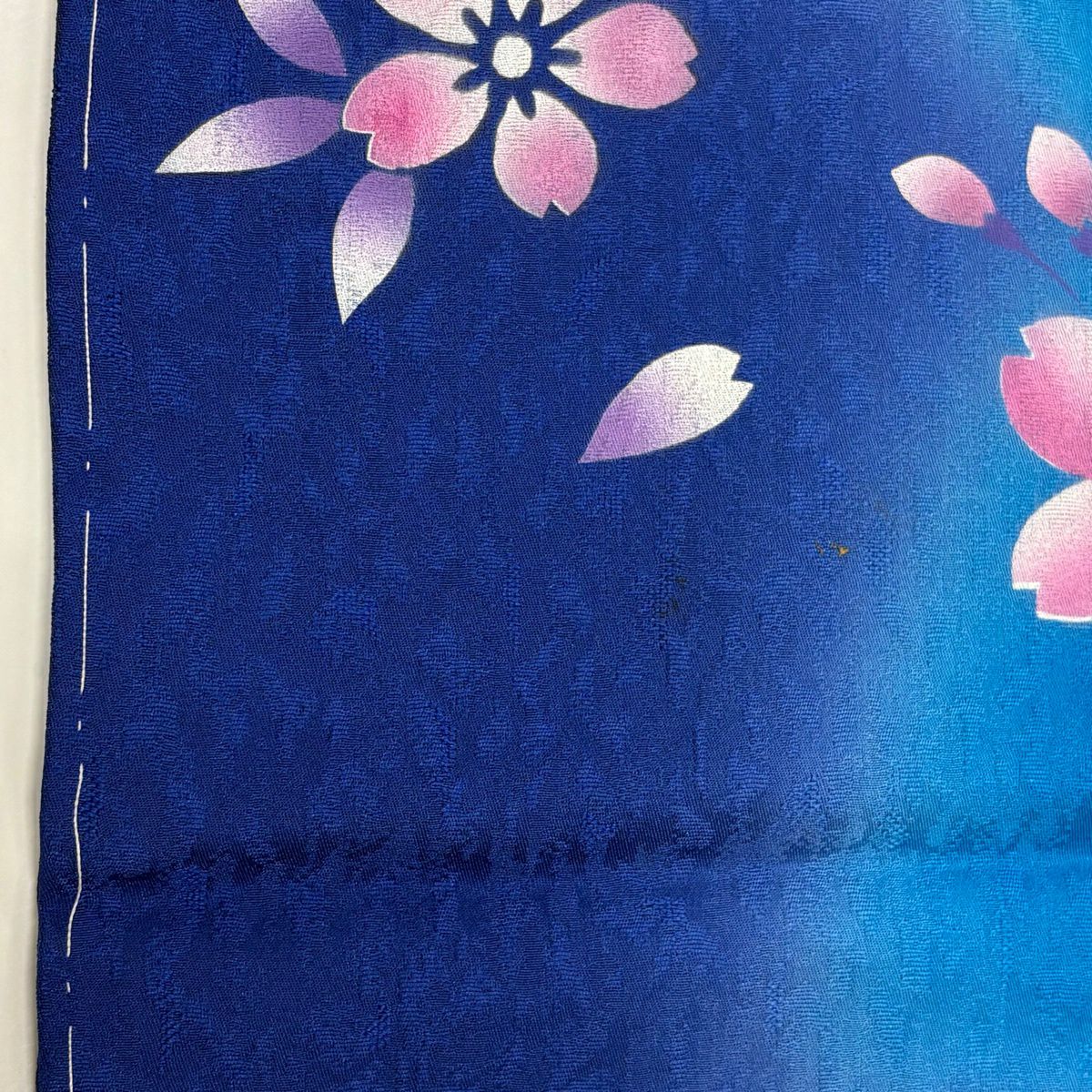 【美品】振袖禮服 身長165.5cm 袖長66.5cm M 雙層 櫻花 地紋 金金箔 金線 藍色 純蠶絲 優品級
