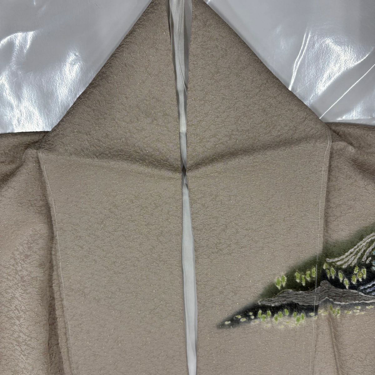 【美品】訪問服 身長162cm 袖長64cm M 雙層 風景 山並 金通し 絞染 淺茶 純蠶絲 名品級