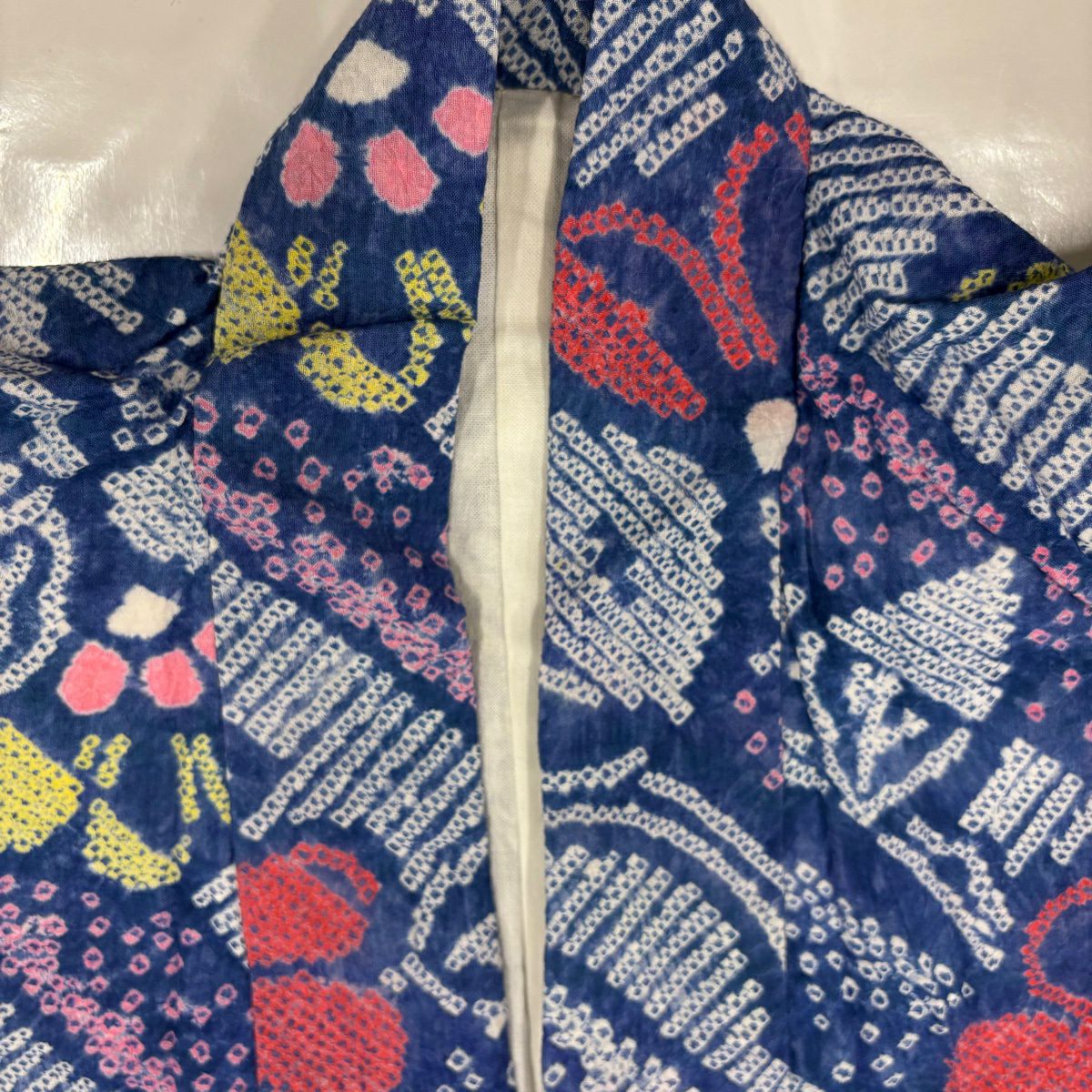 【美品】 浴衣 身長153cm 袖長62cm S 絞染浴衣 草花紋 深藍色 純棉 名品級
