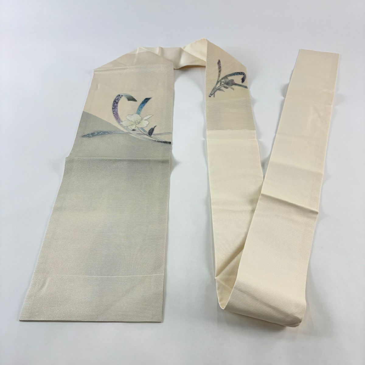 【美品】 名古屋帶 秀品級 夏帶 絽 草花紋 螺鈿 金銀彩 奶油色 純蠶絲
