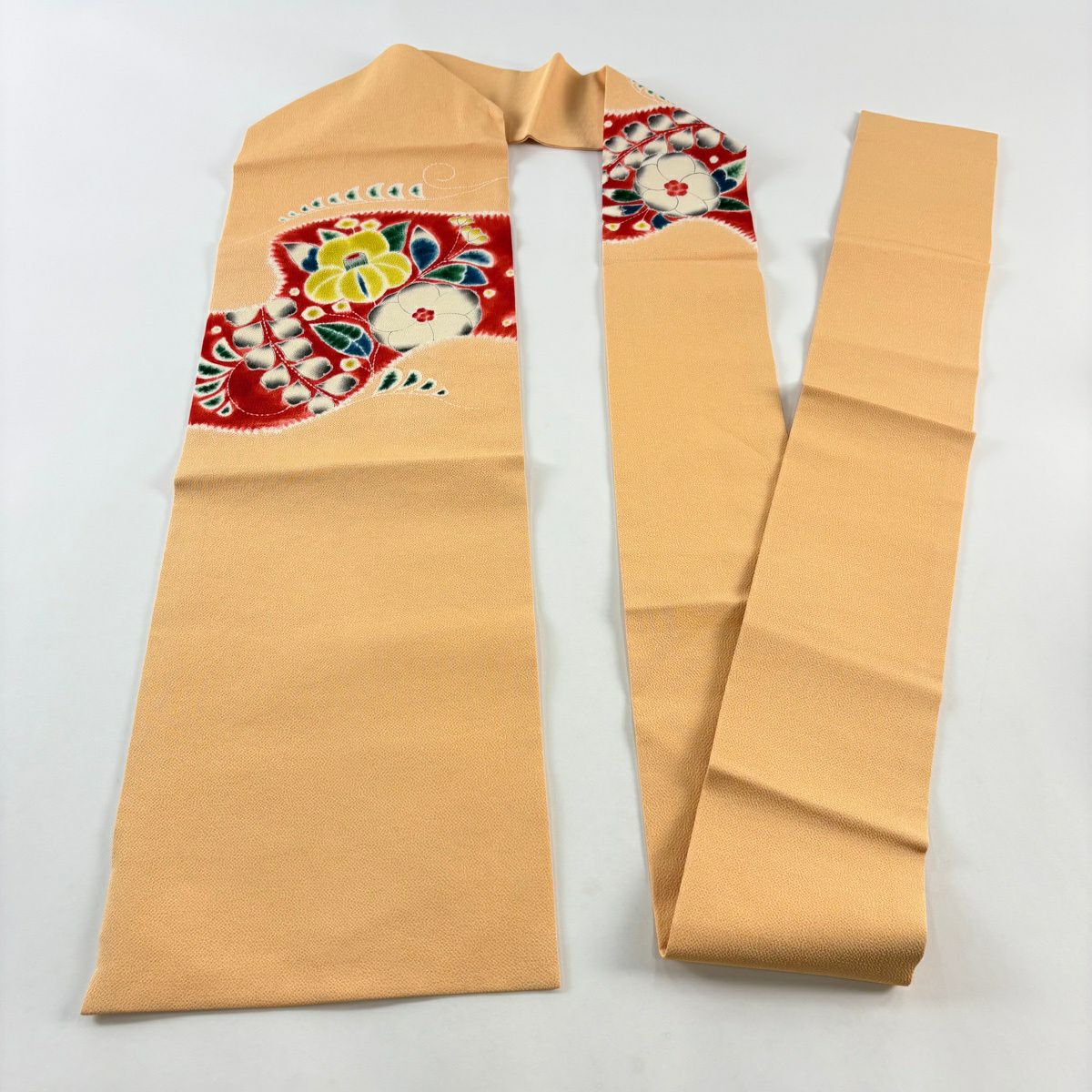 【美品】名古屋帶 秀品級 草花紋紋 縮緬 橙色 純蠶絲