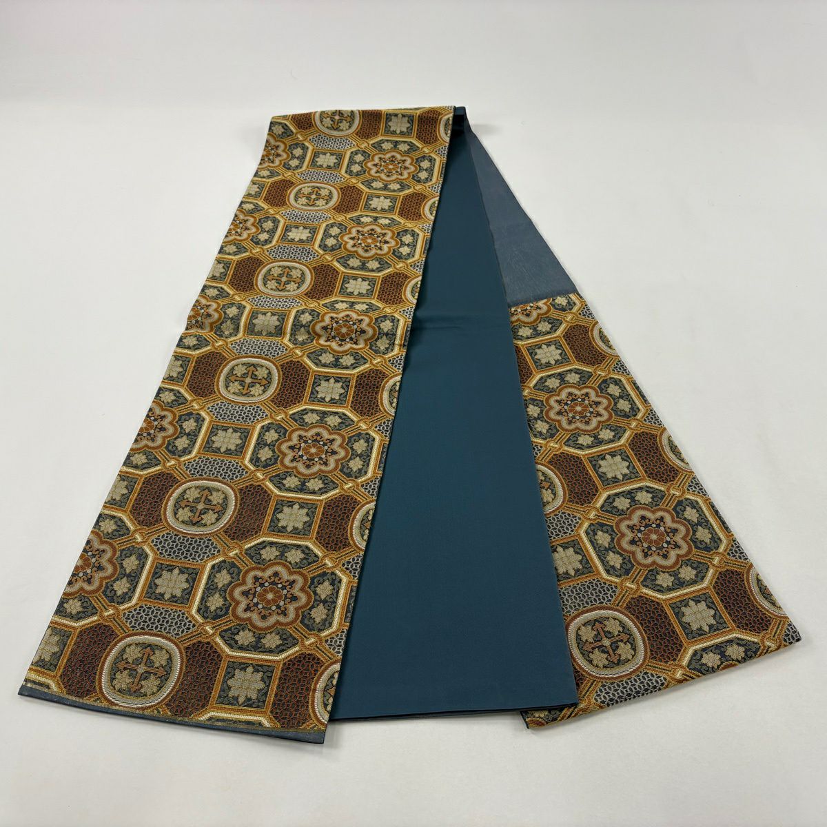 【美品】 袋帶 名品級 蜀江錦 蜀江華紋 七寶 金金箔 青灰 深藍色 六通 純蠶絲