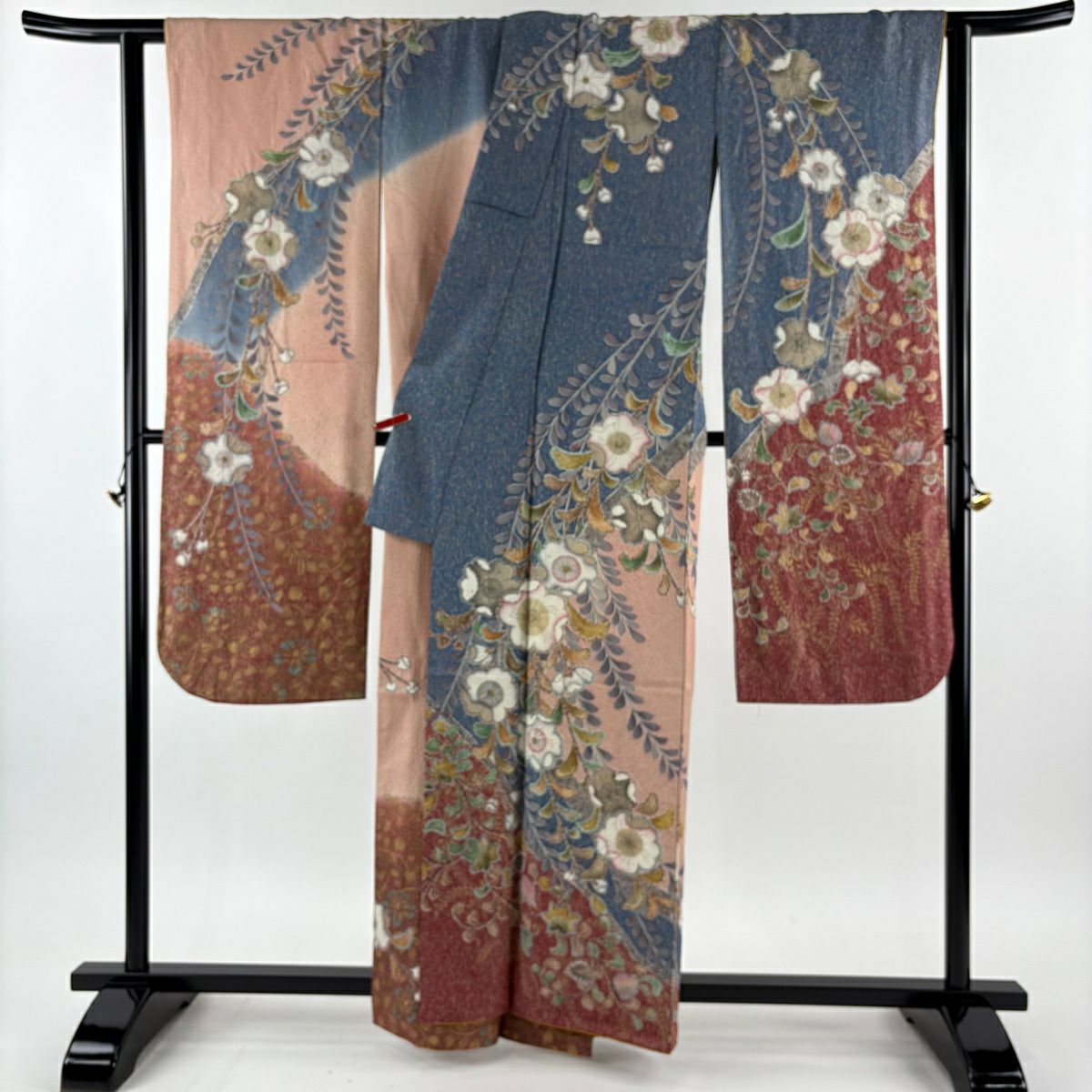 振袖禮服 身長160.5cm 袖長65.5cm M 雙層 辻花染 銀通染 分染 青灰色 純蠶絲 逸品級