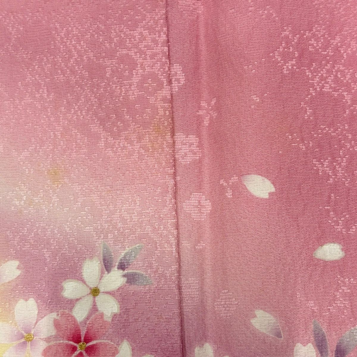振袖禮服 身長152.5cm 袖長60cm S 雙層 櫻花花瓣 金絲 金銀彩 粉紅 純蠶絲 名品級