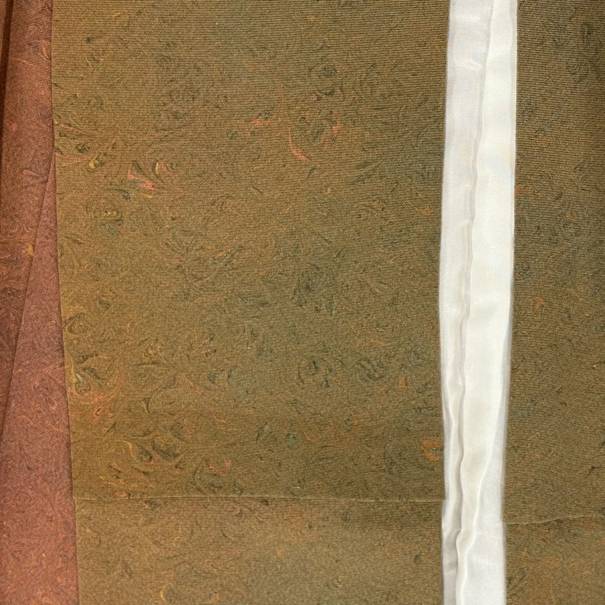 【美品】 小紋 身長156.5cm 袖長62.5cm S 雙層 幾何學圖案 垂直漸變 紅茶 純蠶絲 名品級