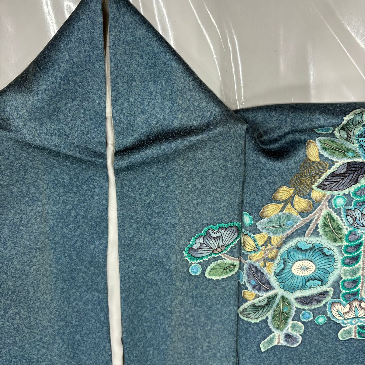 訪問服 身長168cm 袖長66.5cm M 雙層 辻花染 金彩裝飾 漸層 青灰 純蠶絲 名品級