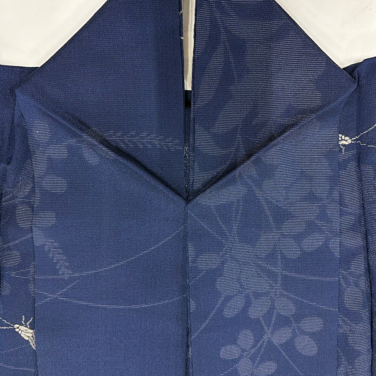 【美品】 小紋 身長161cm 袖長63cm S 薄物 夏紬織織 蝗蟲 秋草 金銀彩 深藍 純蠶絲 秀品級