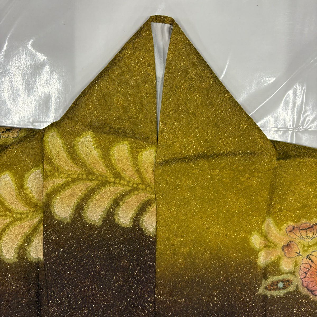 【美品】振袖禮服 身長169.5cm 袖長69cm L 雙層 辻花染 金銀彩 紅茶 純蠶絲 名品級