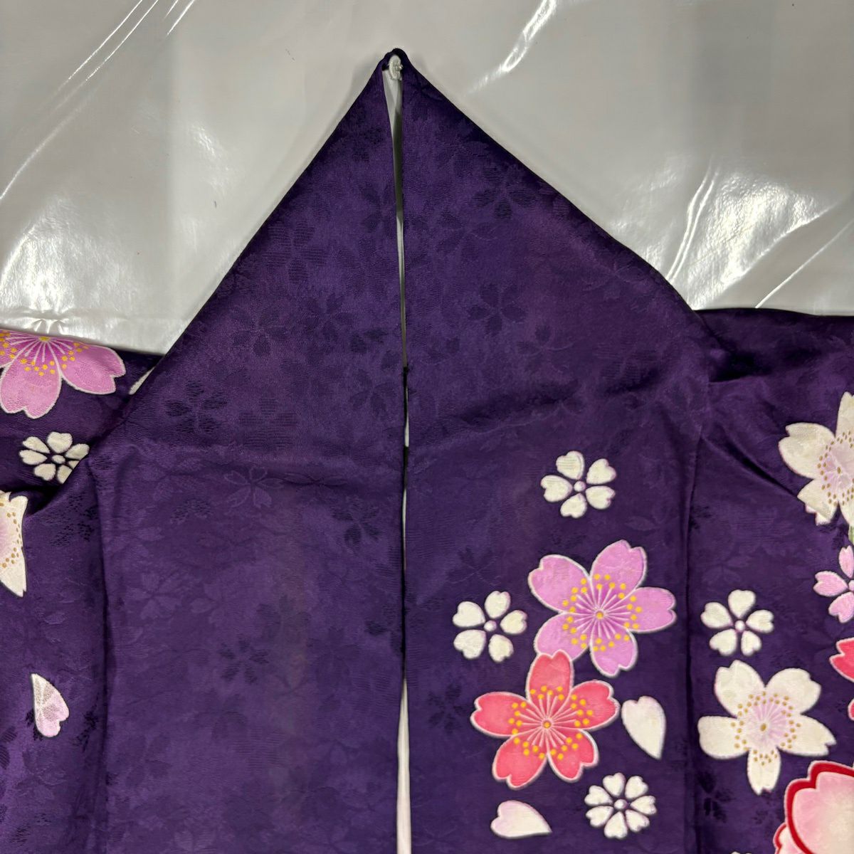 振袖禮服 身長173cm 袖長68cm L 雙層櫻 金金箔 金銀彩 濃紫 純蠶絲 名品級