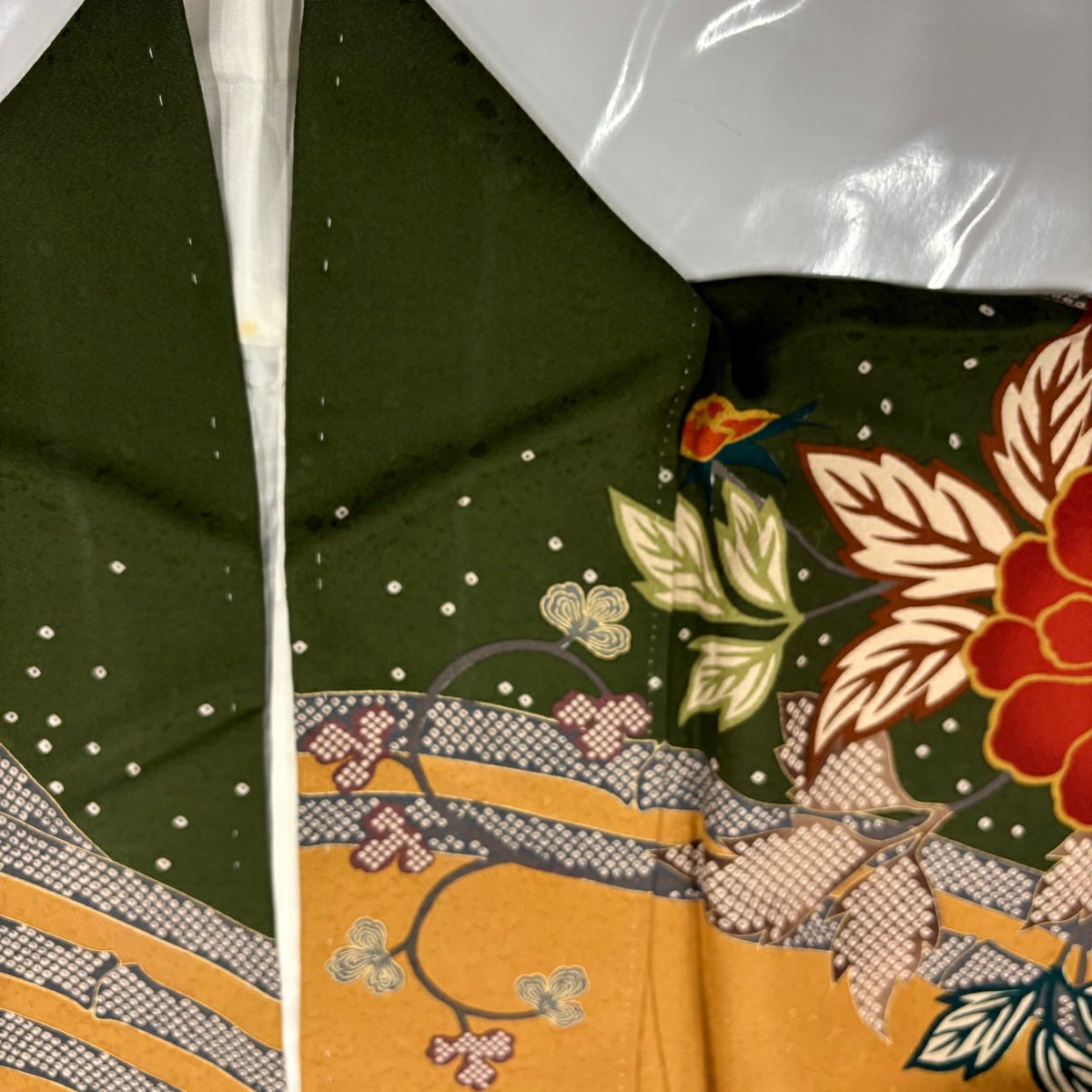 【美品】振袖禮服 身長165cm 袖長68cm L 雙層 牡丹 枝梅花 金絲 金銀彩 山吹茶 純蠶絲 名品級