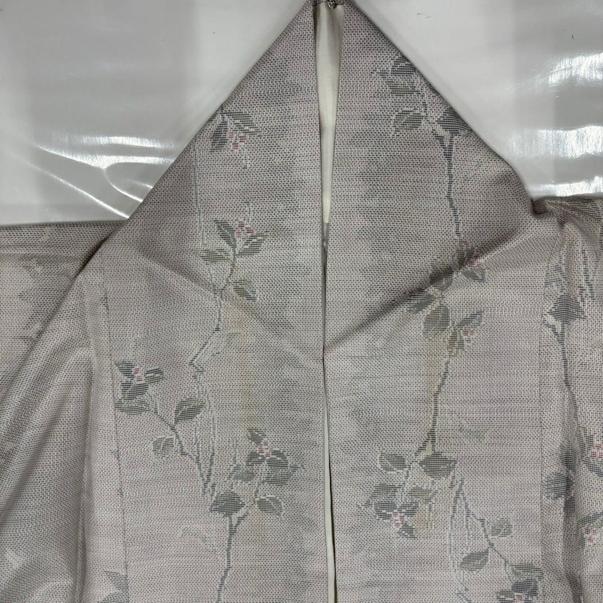大島紬織 身長160cm 袖長64cm M 雙層 都喜ヱ門 證書齊全 葉與實 造型圖案 灰紫 純蠶絲 名品級