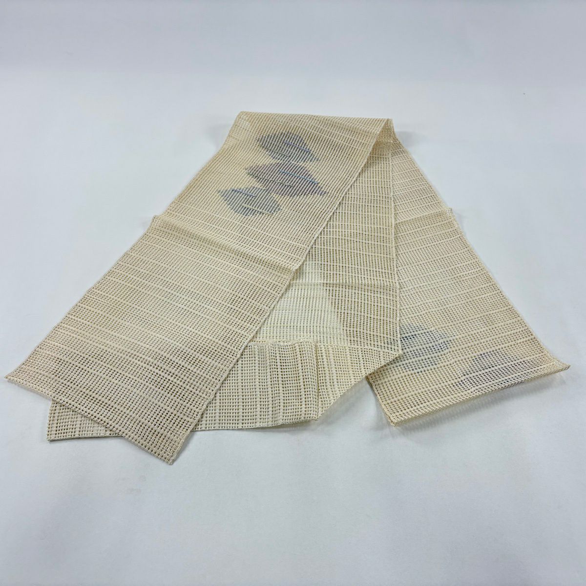 【美品】 名古屋帶 秀品級 夏帶 八寸名古屋帶 松樹葉仕立 幾何學圖案 奶油色 純蠶絲