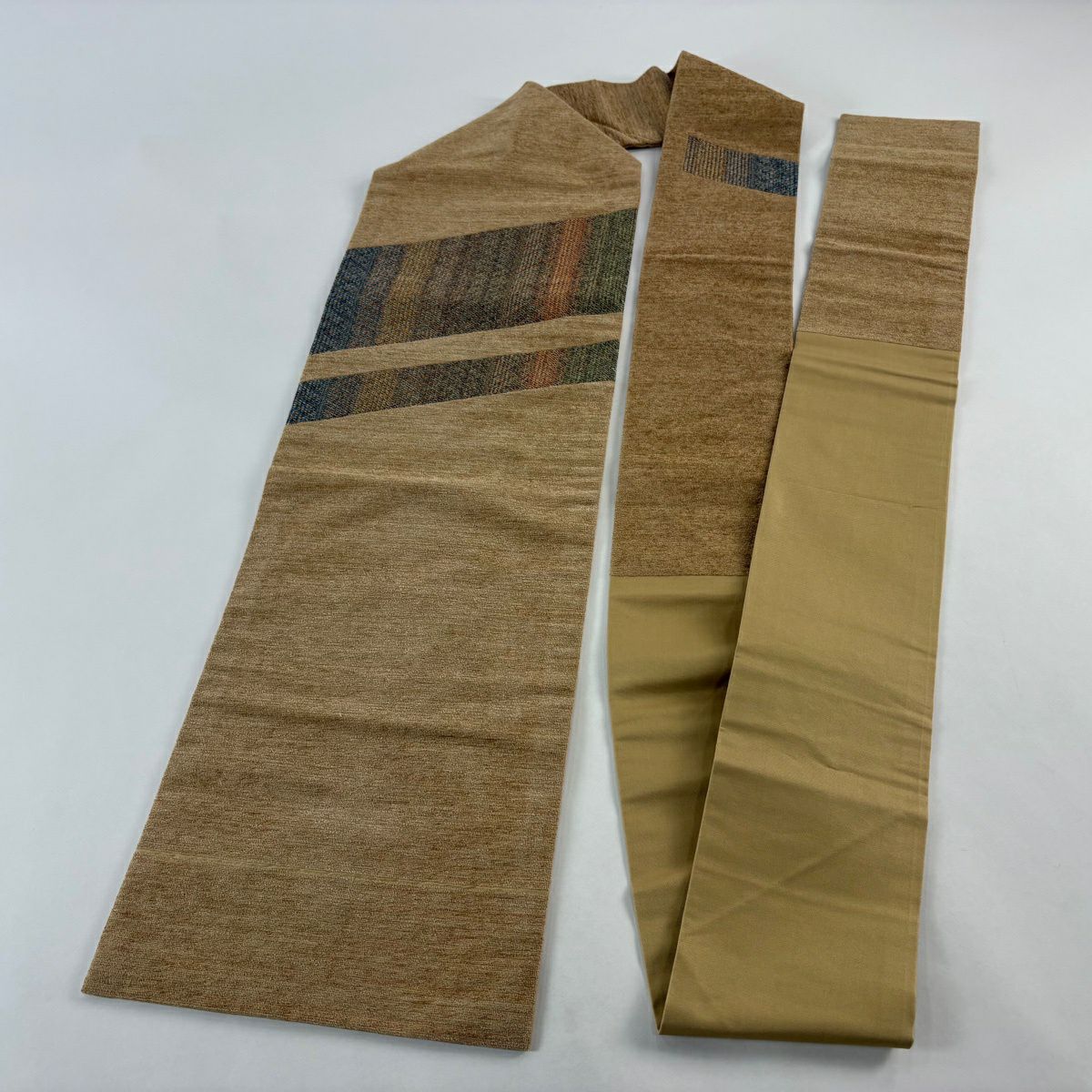 【美品】名古屋帶 秀品級 大和 條紋 茶 純蠶絲