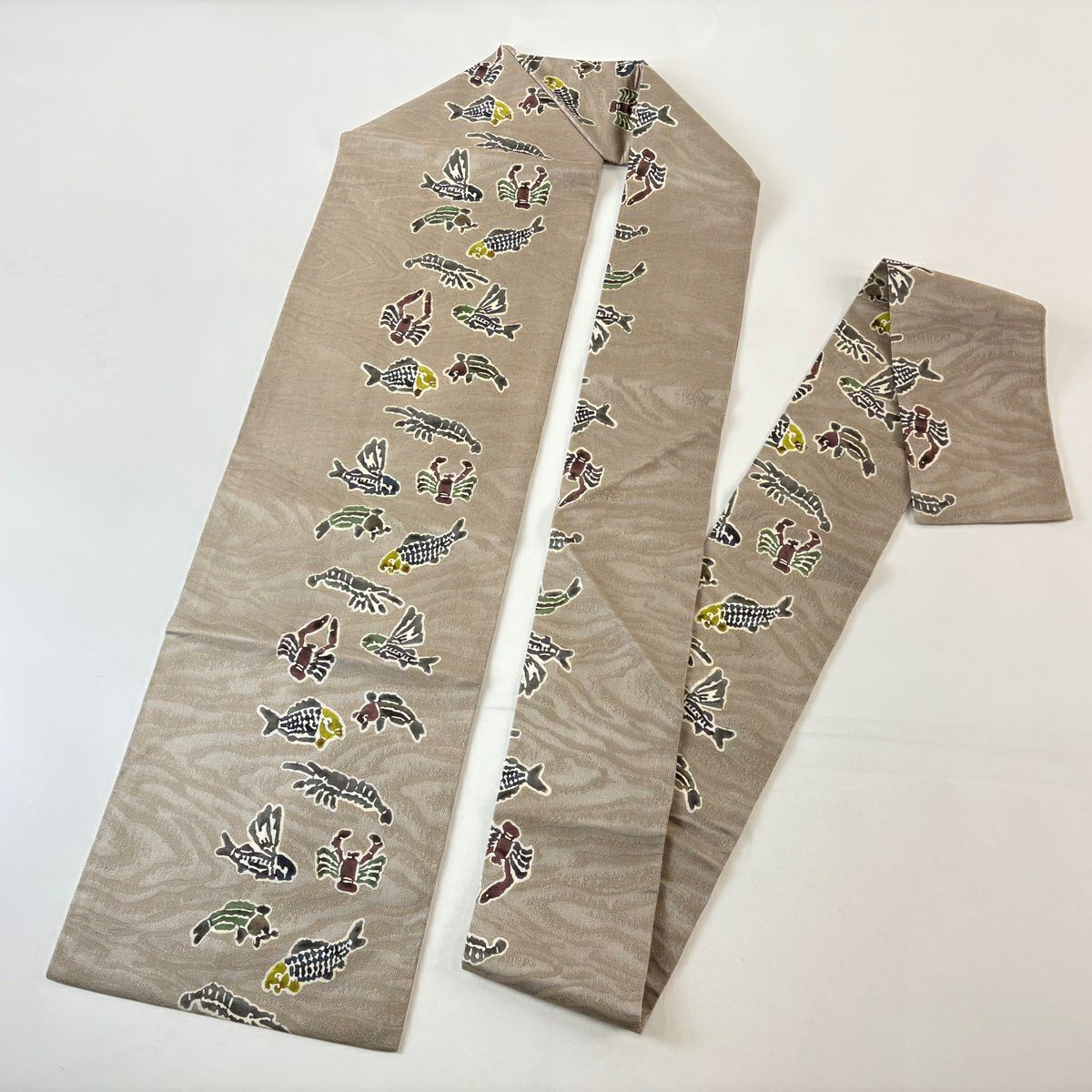 名古屋帶 名品級 魚 蟹 灰茶 純蠶絲