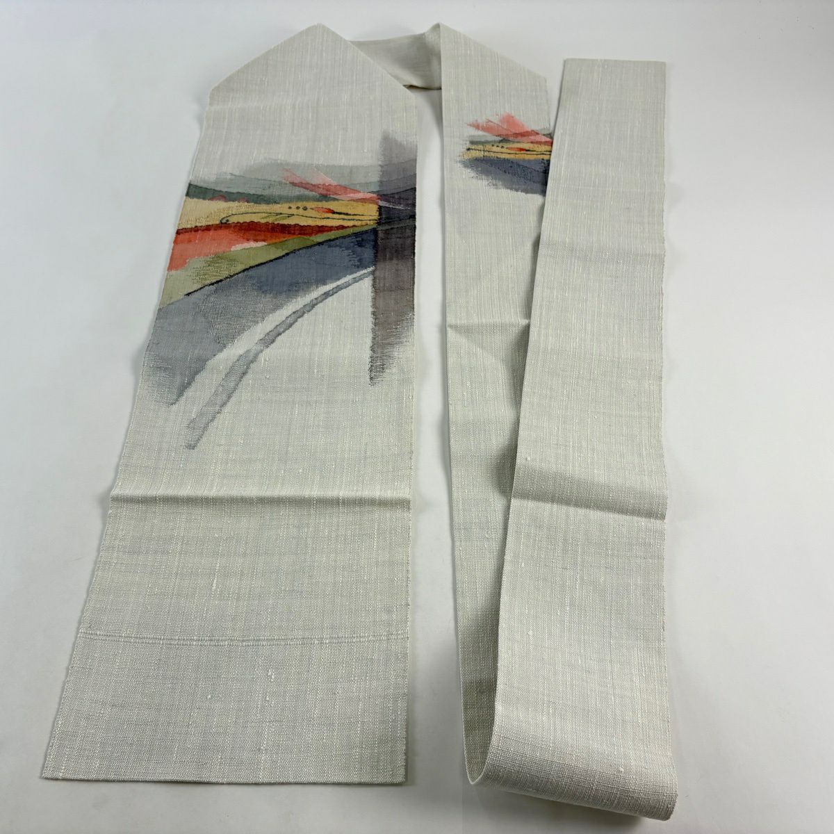 名古屋帶 名品級 渡文 證書齊全 葉紋 幾何圖案 金銀線 青灰色 純蠶絲