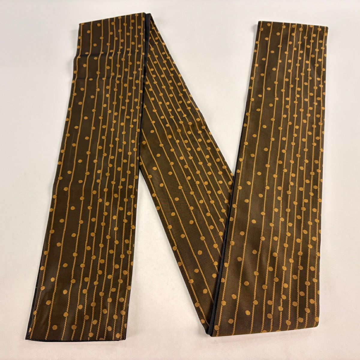 【美品】半幅帶 秀品級 證書齊全 條紋 圓形 茶 純蠶絲