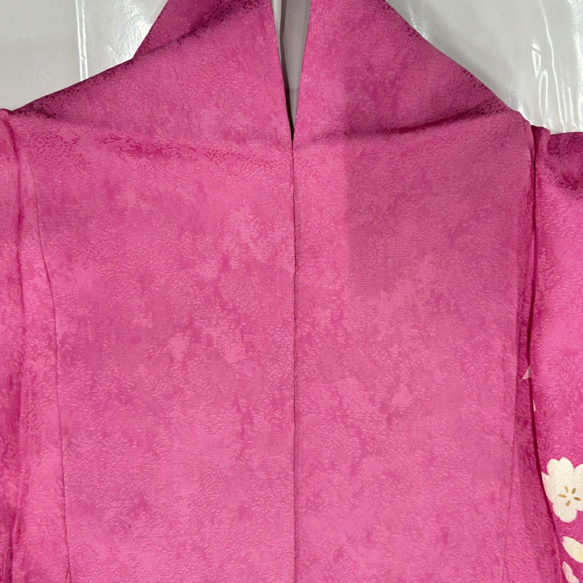 【美品】振袖禮服 身長159.5cm 袖長65cm M 雙層 櫻花 地紋 漸層 金彩裝飾 粉紅 純蠶絲 優品級