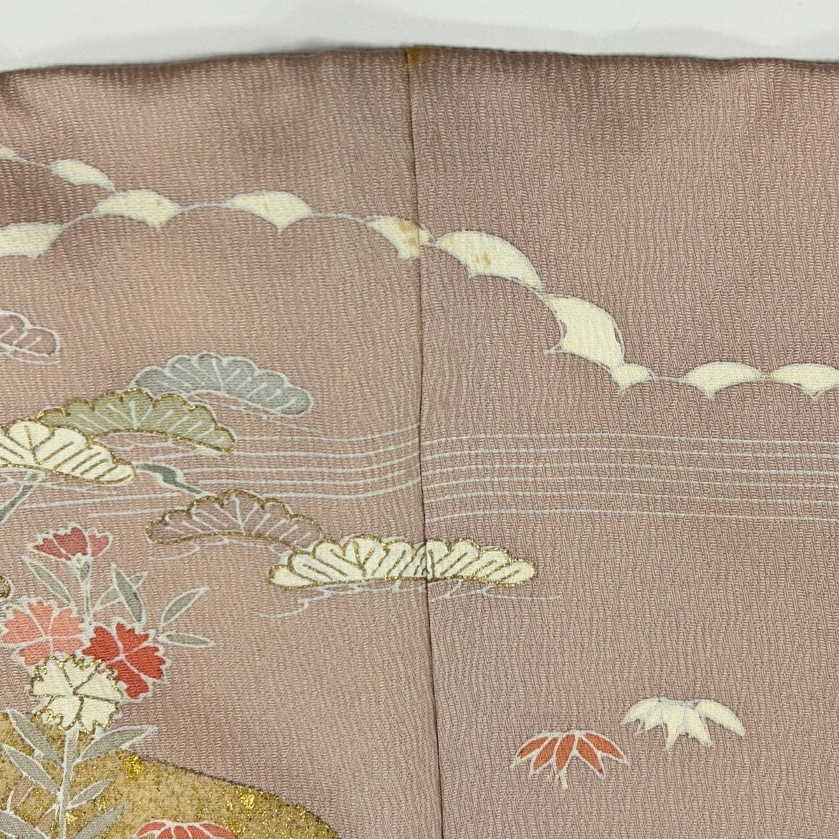 訪問服 身長160.5cm 袖長66cm M 雙層 家屋 菊花 金絲 金銀彩 淺粉色 純蠶絲 優品級 一個紋
