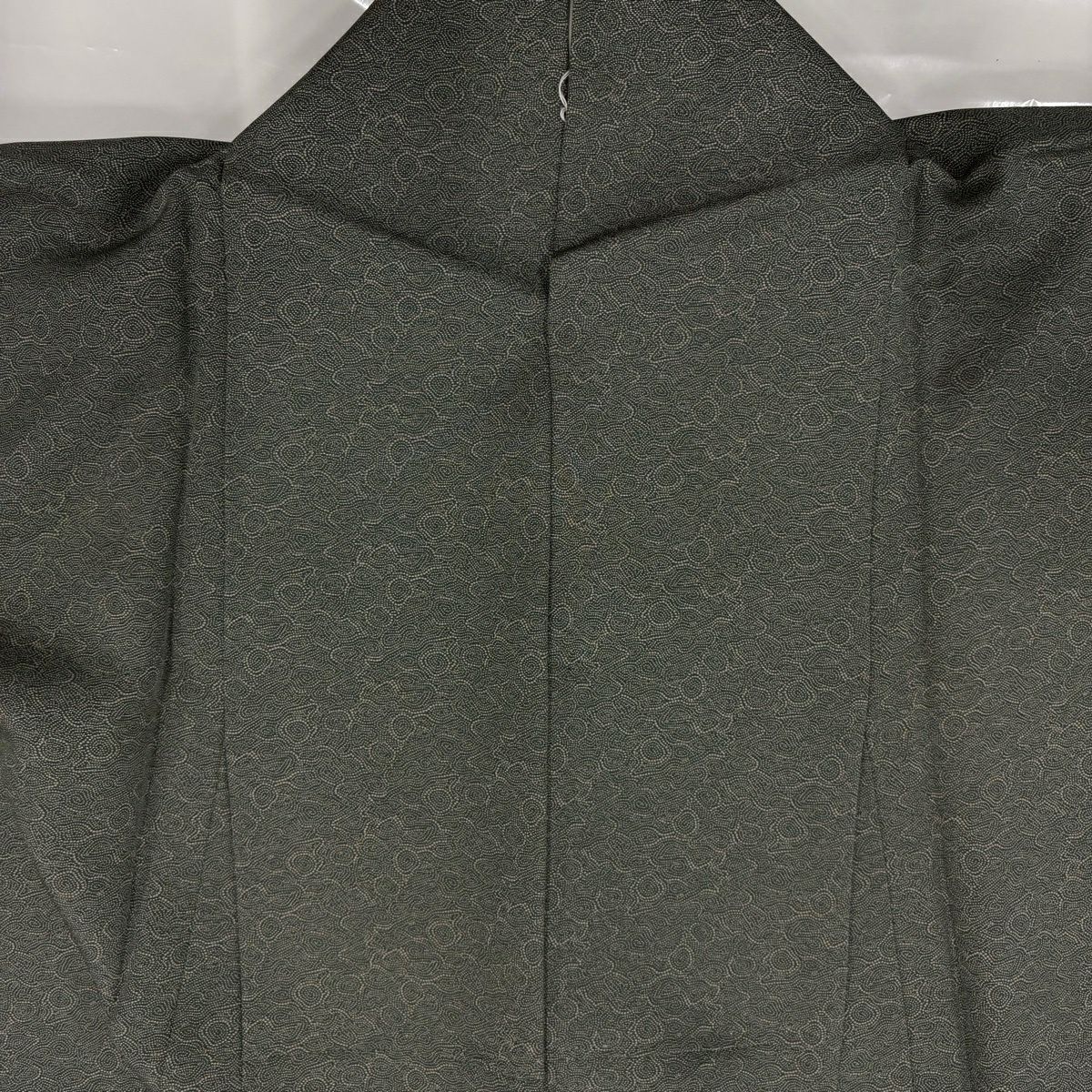 【美品】 江戶小紋 身長156cm 袖長67cm M 雙層 幾何學 灰綠 純蠶絲 名品級
