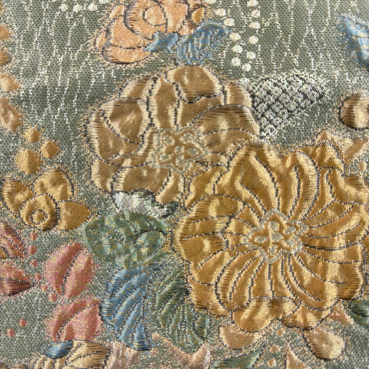 【美品】訪問服 身長164cm 袖長65.5cm M 雙層 袋帶套裝 菊花花 薄霞 金絲 金銀彩 淺橙色 純蠶絲 優品級